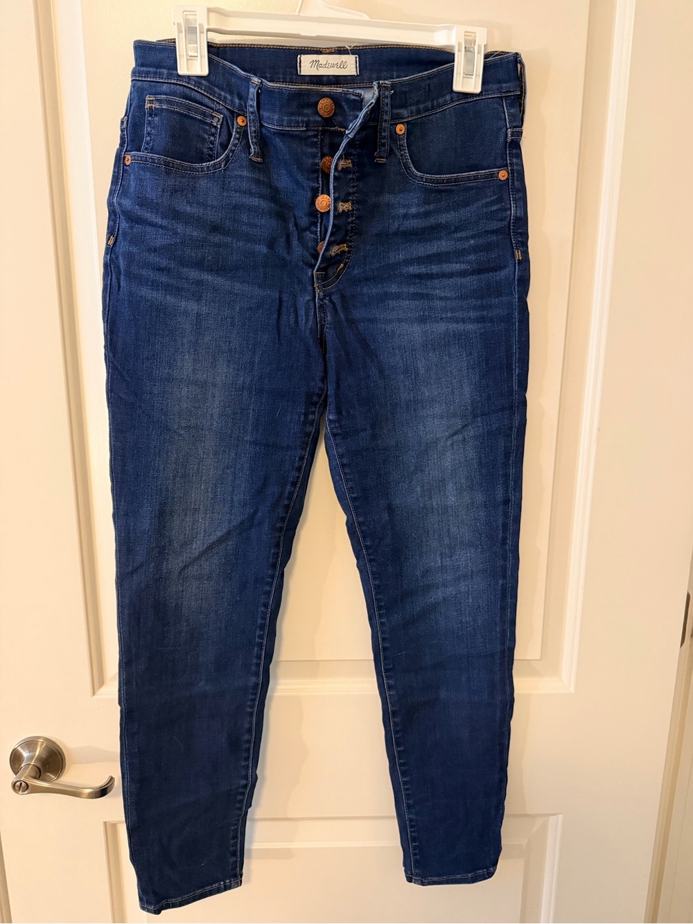 Madewell High-Rise Button-Fly Skinny Jeans in Dark Indigo
